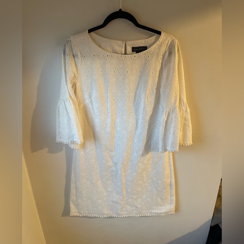 Jessica Howard Eyelet Dress 100% Cotton Bell-Sleeve Size 6 - Picture 1 of 6